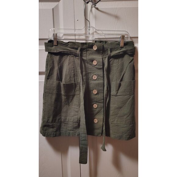 Dresses & Skirts - Hesperus Olive Green Button-Front Paperbag Mini Skirt Large